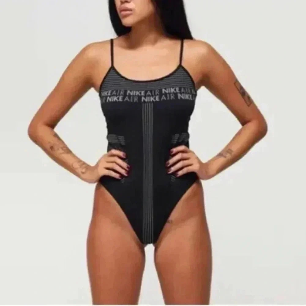 Nike Air Women’s Bodysuit Sleeveless Black Gray Beach Training Thong